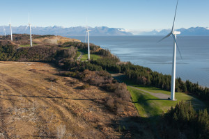 The 11-turbine Fire Island Wind Project is located three miles off the coast of Anchorage. Photo by Oscar Avellaneda-Cruz.