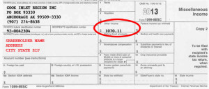 Shareholder prizes and 7(j) resource payments are reported on Form 1099-MISC.
