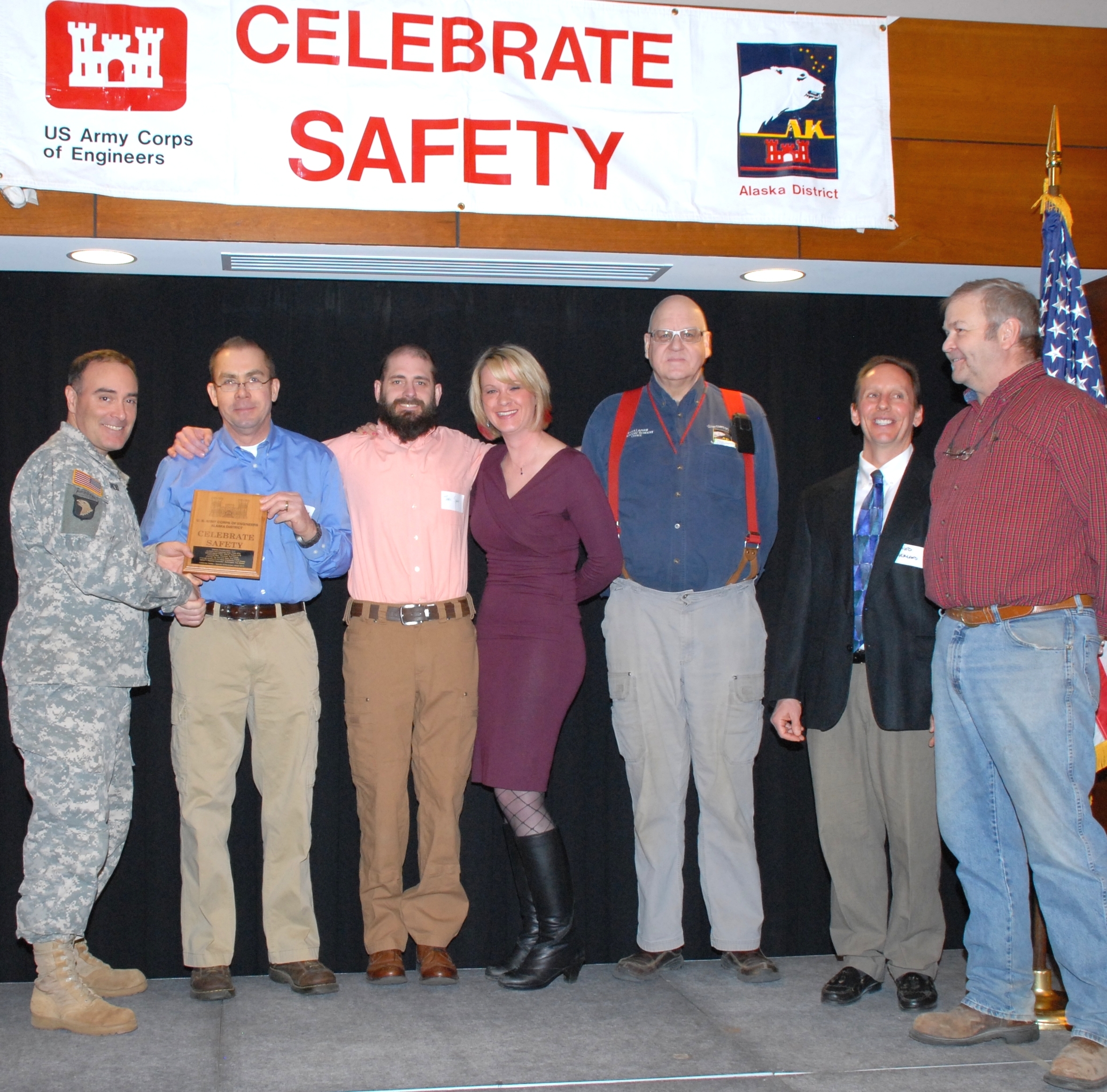 Weldin Construction Project Manager and Quality Control Systems Manager James Pulkrabek accepting the U.S. Army Corps of Engineers' Safety Award. Courtesy of Weldin Construction.