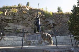 A memorial to the fallen miners who died in the 1972 fire at the Sunshine Mine, east of Kellogg.