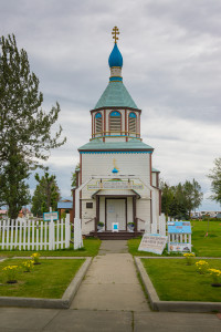 Holy Assumption of Saint Mary Russian Orthodox Church, located in Old Town Kenai, built between 1894 – 96.