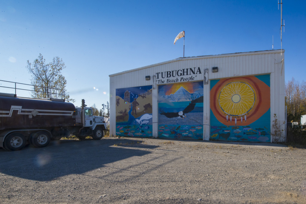 A mural at the Tyonek airfield honors the heritage of the Tebugna, “or Beach People,” of Tyonek. Photo by Brianna Cannon.