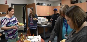 Staff at Muldoon Elementary enjoy a catered taco lunch.